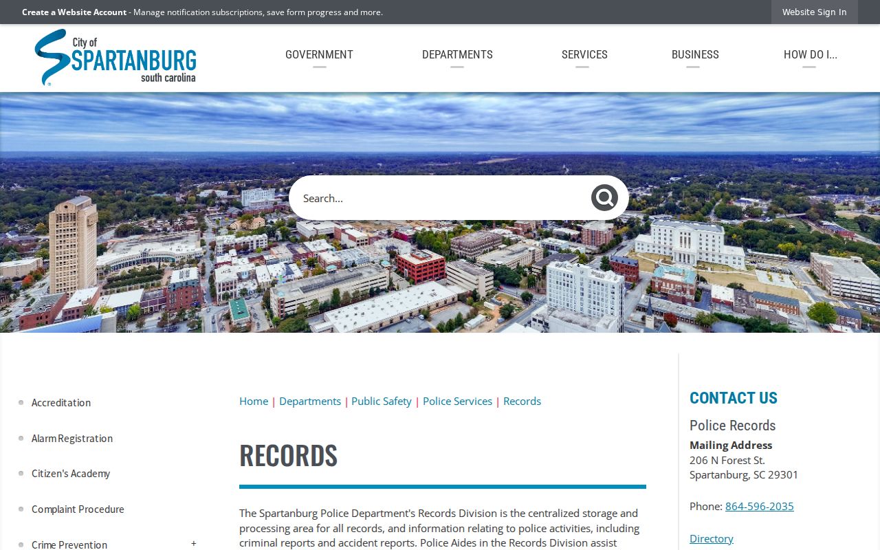 Spartanburg Police criminal records services and fees
