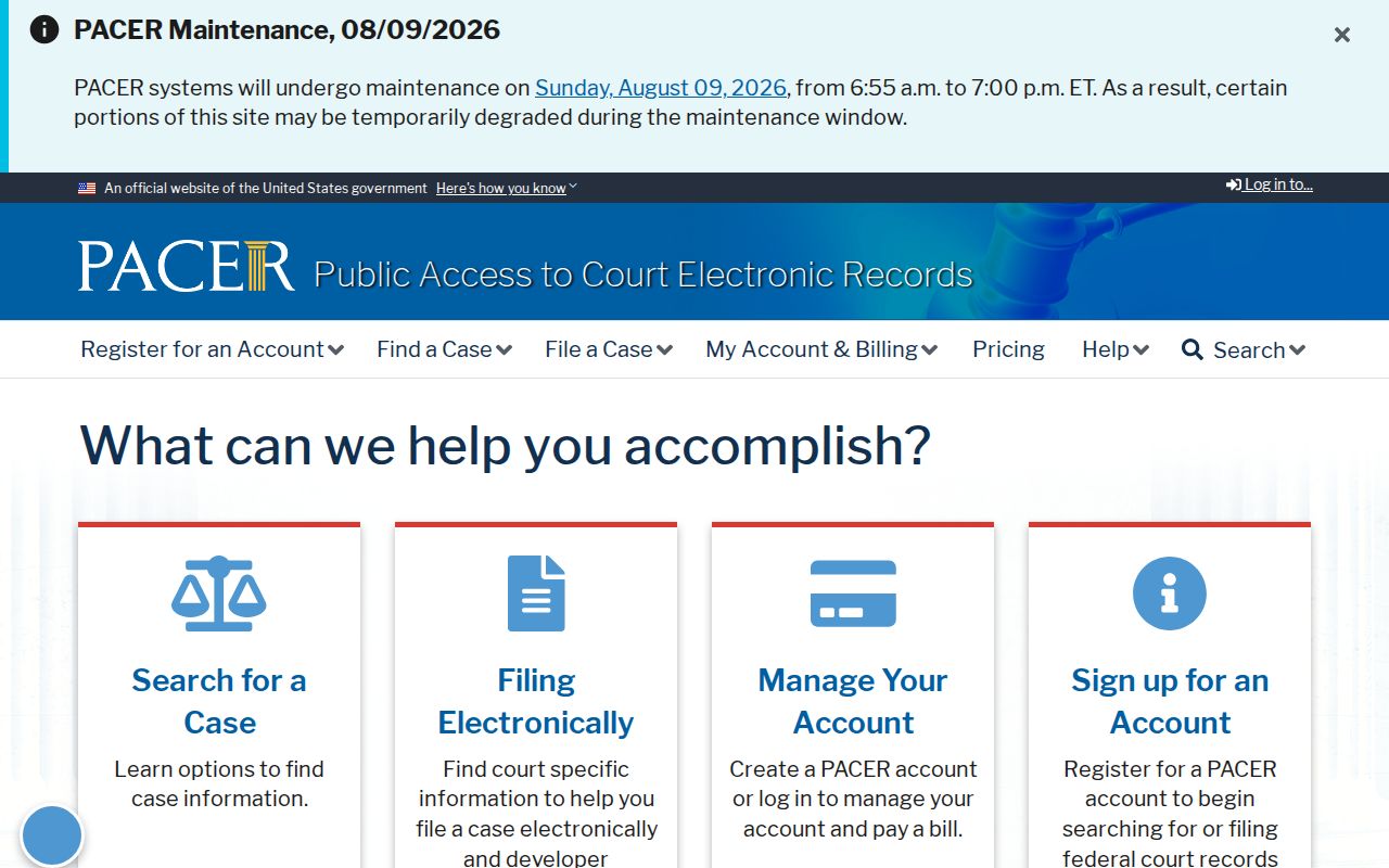 Federal PACER search for court cases related to Spartanburg County