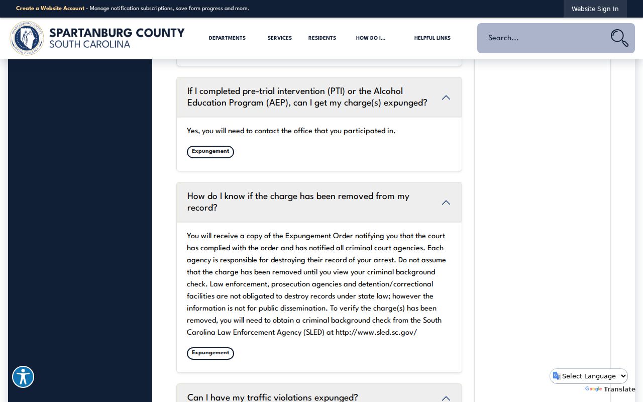 Spartanburg County criminal record expungement fee guidance