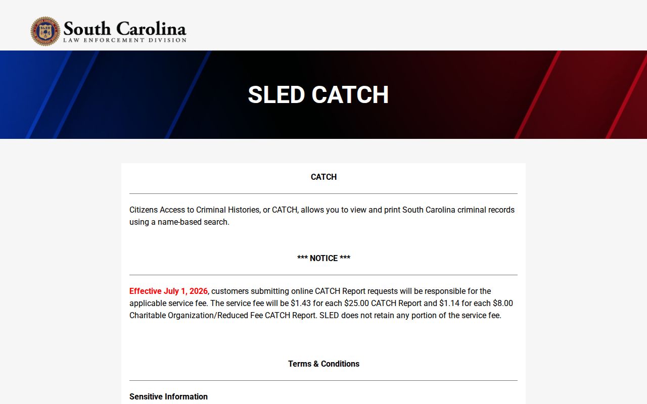 Spartanburg County criminal history SLED CATCH search